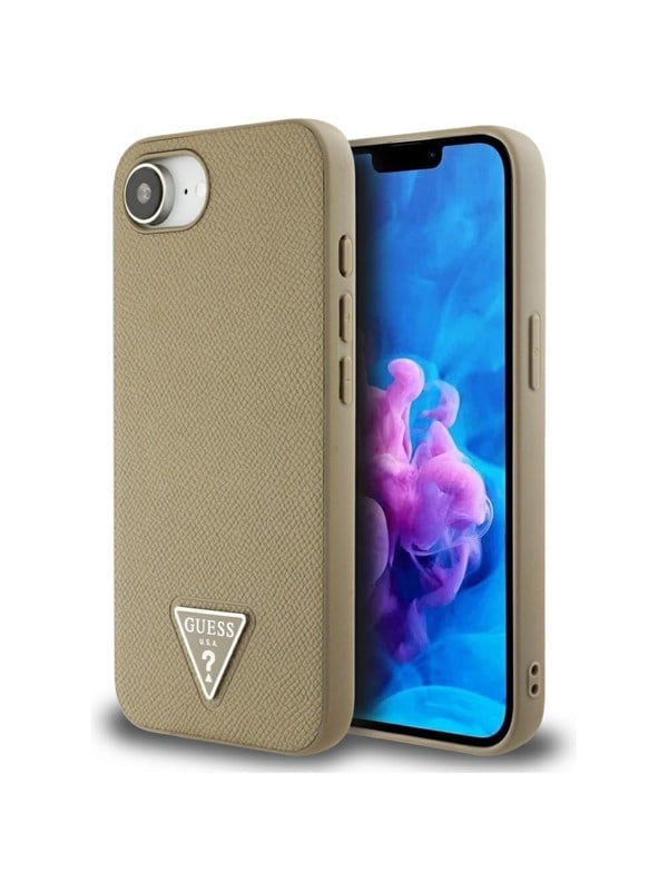 Guess Case Guess Grained Triangle MagSafe for iPhone 16e brown