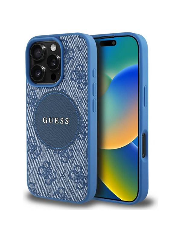 Etui Guess 4G Circle Classic LogoMagSafe do iPhone 16 Pro niebieski