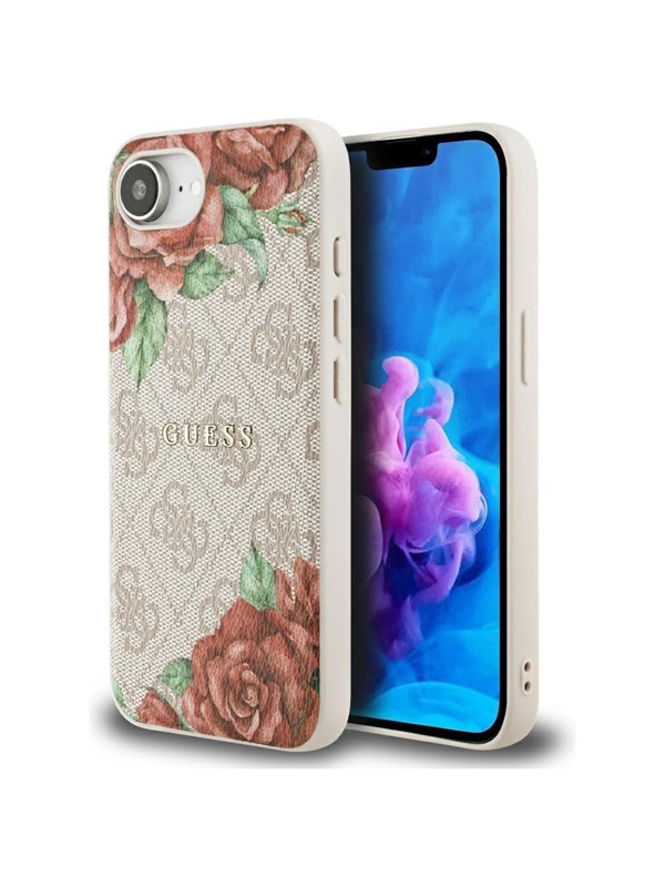 Etui Guess 4G Flowers Print MagSafe do iPhone 16e rózowy