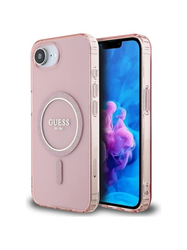 GUESS IML Glitter Circle MagSafe case for iPhone 16e - pink