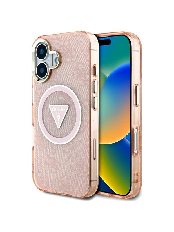 Guess Case Guess IML Metal Glitter 4G Circle Triangle MagSafe for iPhone 16 pink
