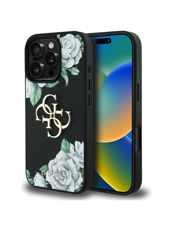 Etui Guess Grained Roses Big 4G logo doiPhone 16 Pro czarny