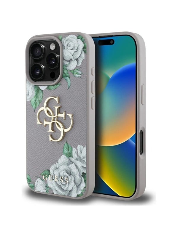 Etui Guess Grained Roses Big 4G logo doiPhone 16 Pro fioletowy
