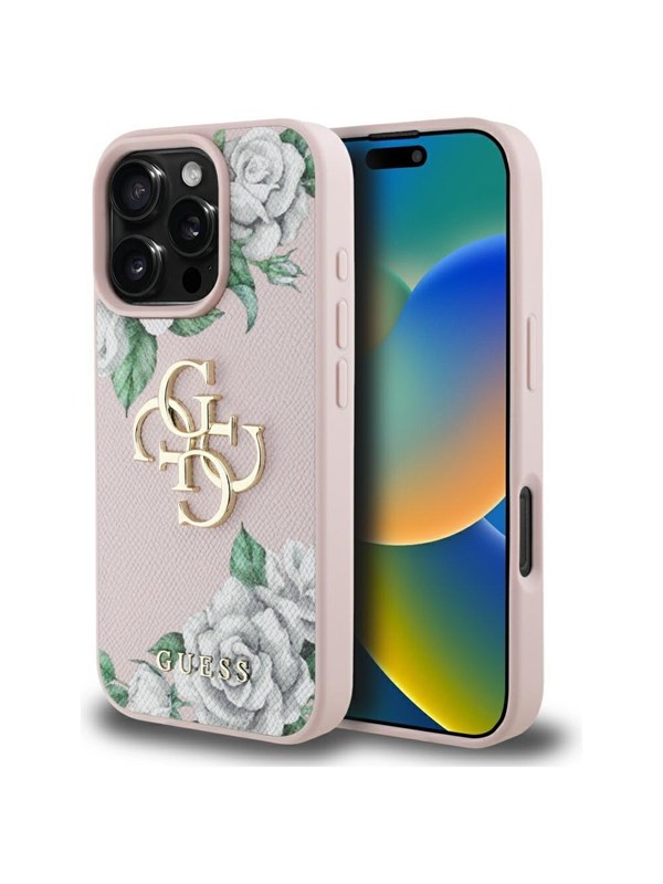 Etui Guess Grained Roses Big 4G logo doiPhone 16 Pro rózowy