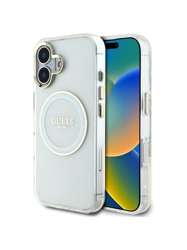 Guess Case Guess IML Metal Colored Circle Classic Logo MagSafe for iPhone 16 white