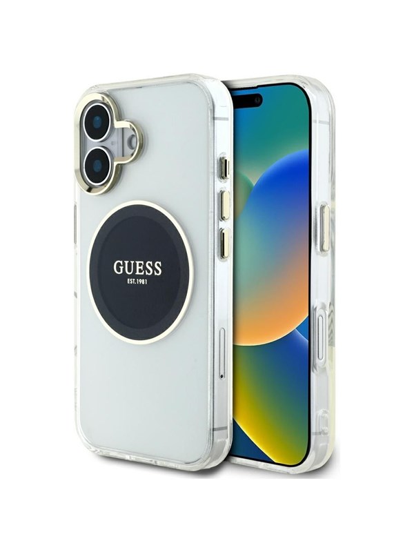 Guess Case Guess IML Metal Colored Circle Classic Logo MagSafe for iPhone 16 black