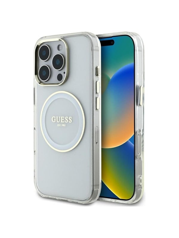 Guess Case Guess IML Metal Colored Circle Classic Logo MagSafe for iPhone 16 Pro Max white