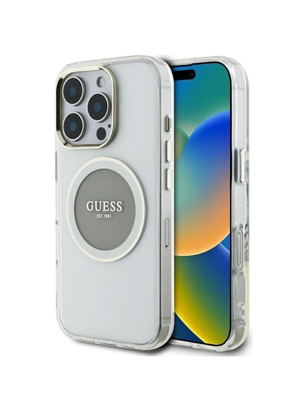 Guess Case Guess IML Metal Colored Circle Classic Logo MagSafe for iPhone 16 Pro grey