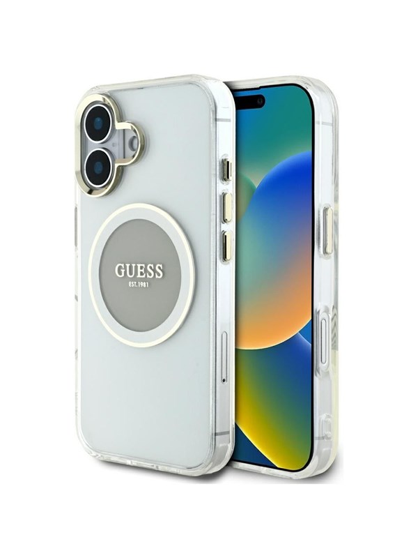 Guess Case Guess IML Metal Colored Circle Classic Logo MagSafe for iPhone 16 grey