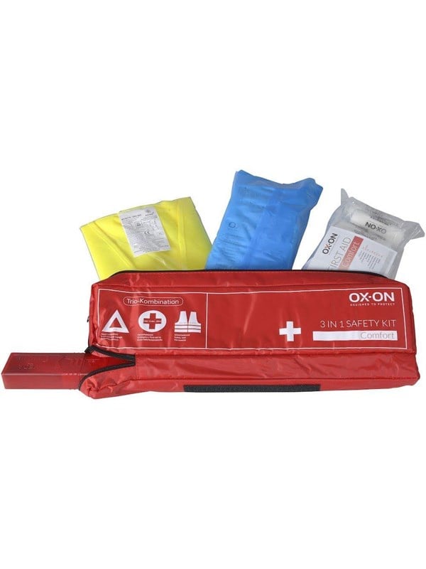 Førstehjælpssæt comfort - 3 IN 1 safety kit inkl. advarselstrekant & gul sikk. vest
