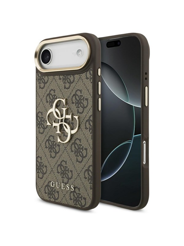 Guess Apple iPhone Air PU Leather 4G Metal Logo Gold Frame Case Brown
