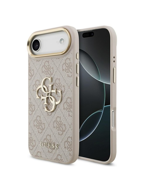 Guess Apple iPhone Air PU Leather 4G Metal Logo Gold Frame Case Pink