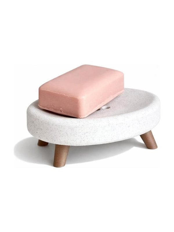 Simiu - Soap dish - sæbeholder - Hvid-marmor/lerbrun