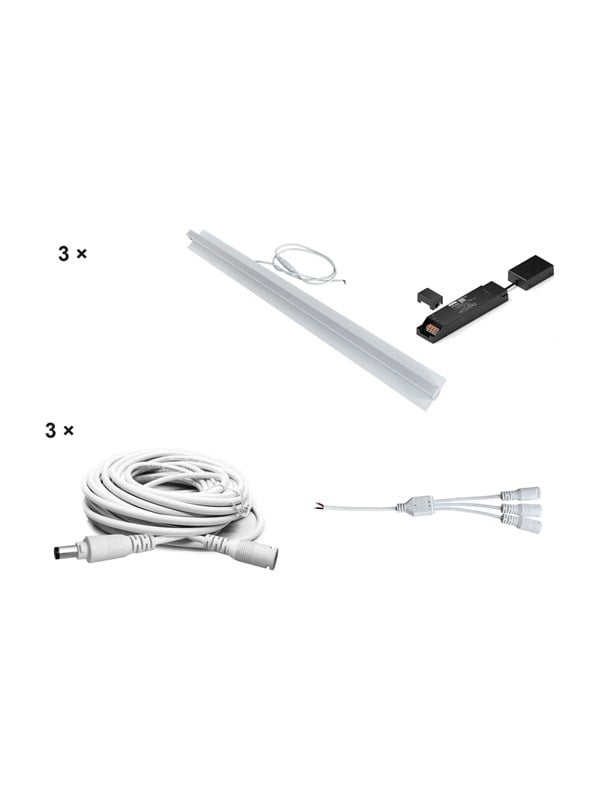 HiluX Troldtekt LED-sæt - 3 x PureLED 60 cm - 3000K - Inkl. 24V 120W Shelly-driver