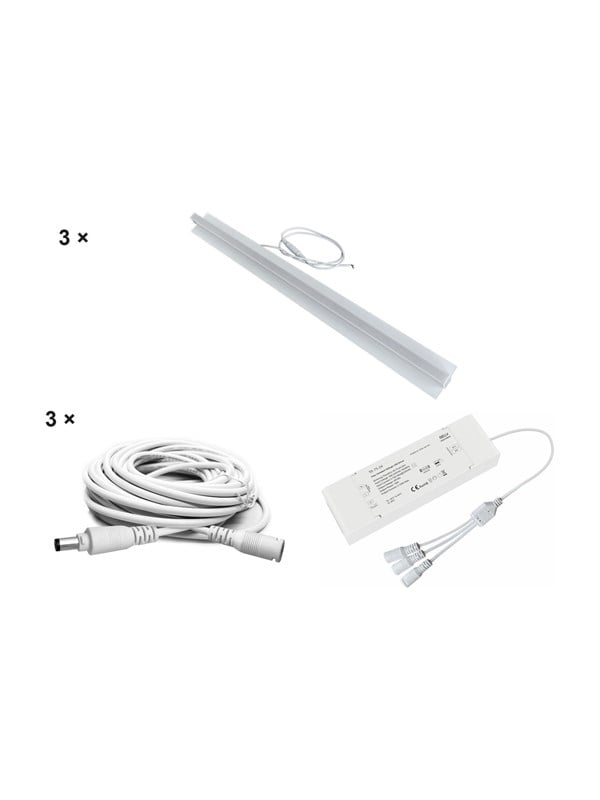 HiluX Troldtekt LED-sæt - 3 x PureLED 60 cm - 3000K - Inkl. 75W TRIAC/Push-driver