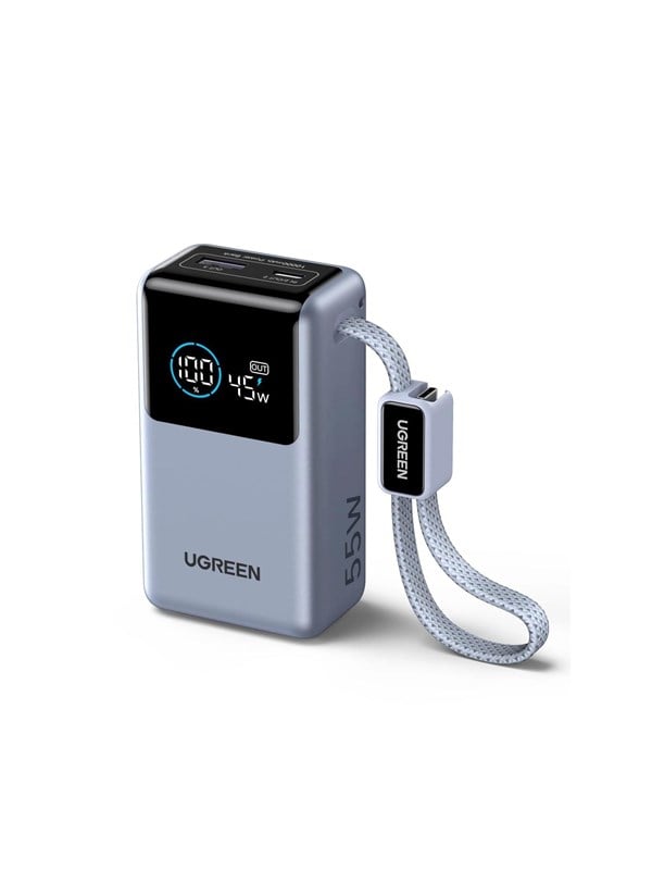 UGREEN Nexode Power Bank 55W - 2 Ports - Built-in USB-C Cable - Space Gray - 10000 mAh