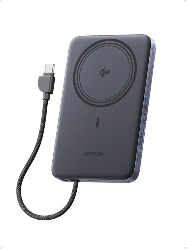UGREEN MagFlow Air 30W Magnetic Wireless Power Bank with built-in USB-C cable - Gray - 10000 mAh