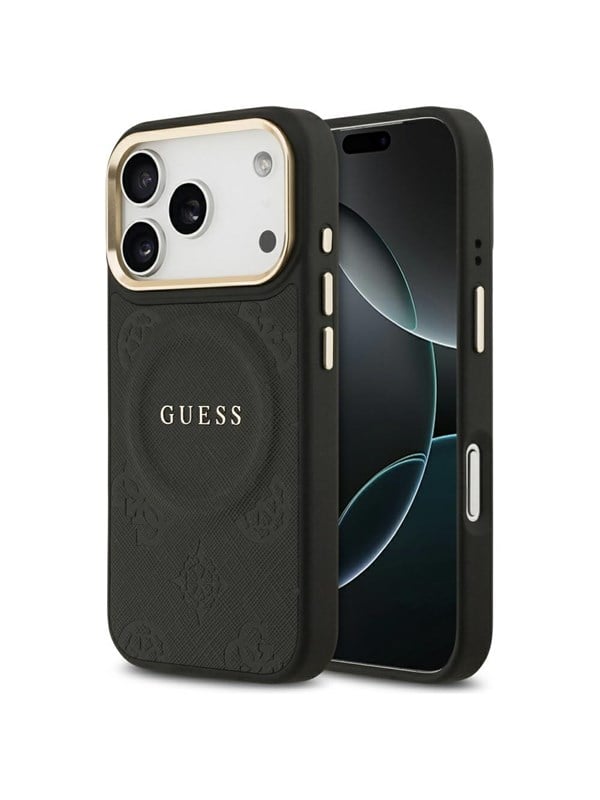 GUESS Peony Hot Stamp MagSafe Case for iPhone 17 Pro - Black