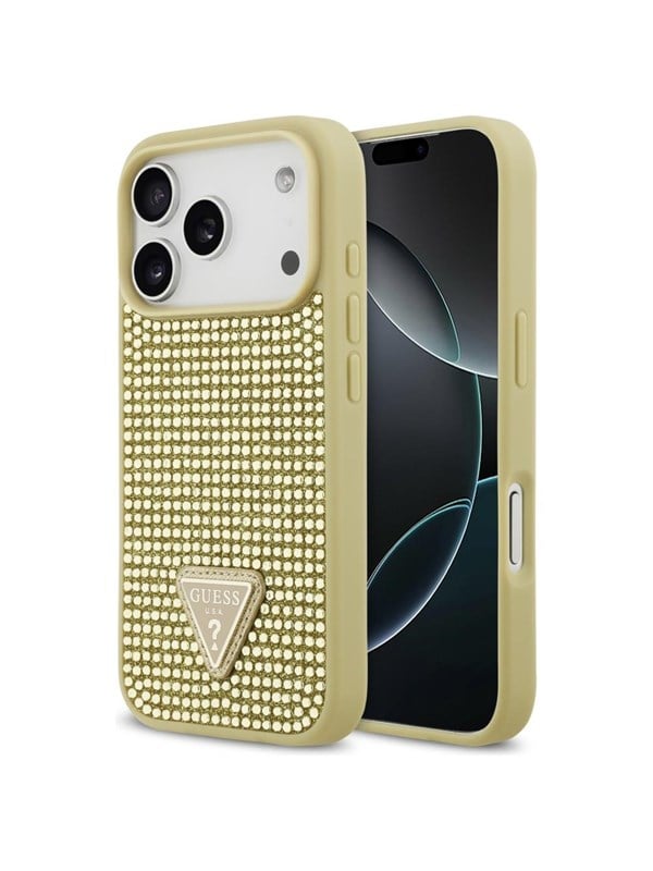 Etui Guess Rhinestone Triangle Logo do iPhone 17 Pro zloty