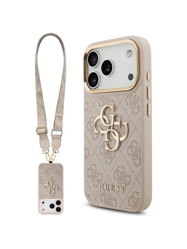 GUESS 4G Big 4G Classic Logo Big Strap Metal Buttons Case for iPhone 17 Pro - Pink