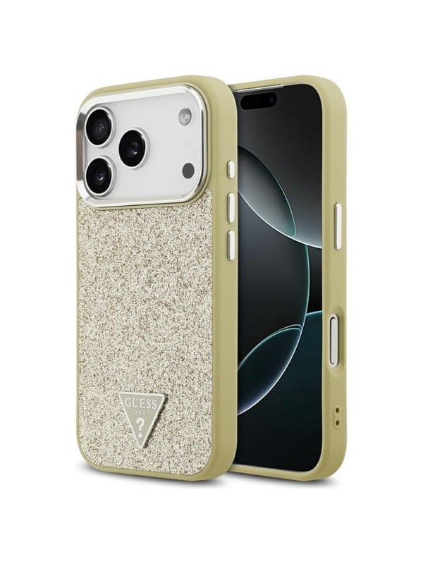 GUESS Glitter Triangle Logo MagSafe Case for iPhone 17 Pro - Gold