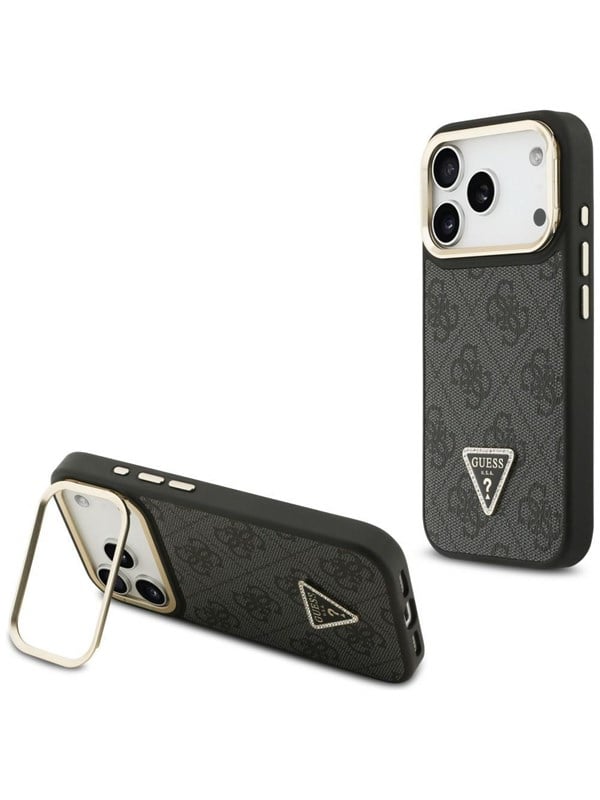 GUESS 4G PU Triangle Logo & Stand Camera Magsafe Case for iPhone 17 Pro - Black