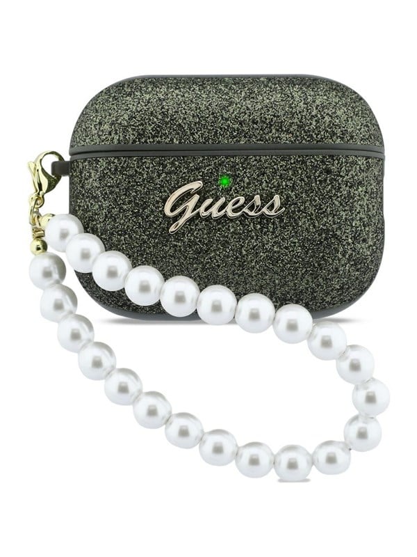 GUESS Glitter Pearl Strap Case for AirPods Pro 3 - Black and Glitter