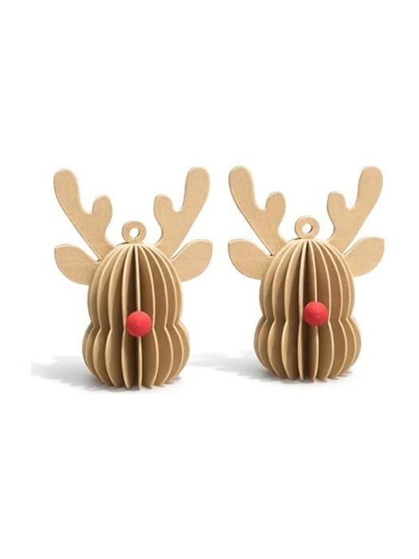 Mumi3D Mini juleophæng - rensdyr - beige - 6 cm - 2 stk.