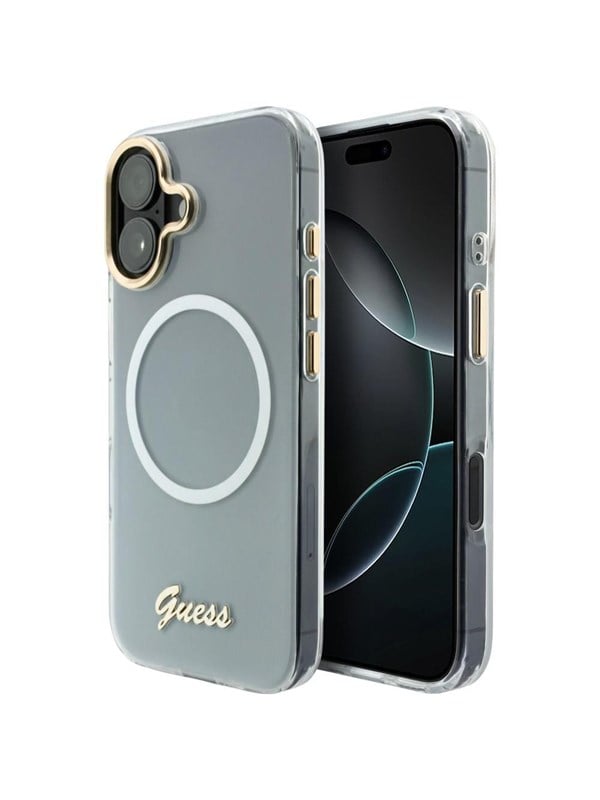 GUESS IML Gradient Script Metal MagSafe Case for iPhone 17 - White