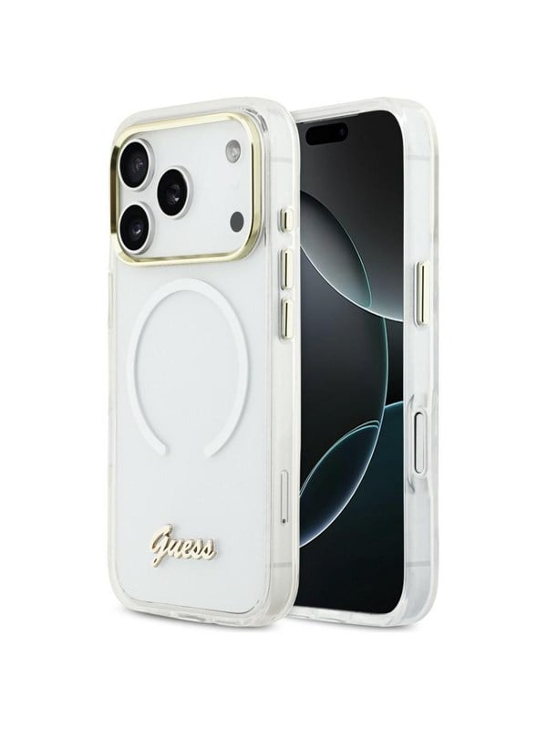 GUESS IML Gradient Script Metal MagSafe Case for iPhone 17 Pro - White