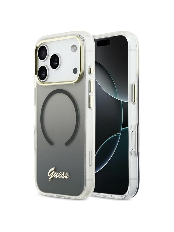GUESS IML Gradient Script Metal MagSafe Case for iPhone 17 Pro Max - Black