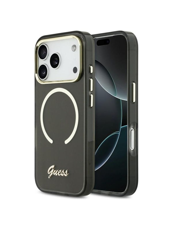 GUESS IML Script Metal MagSafe Case for iPhone 17 Pro Max - Black