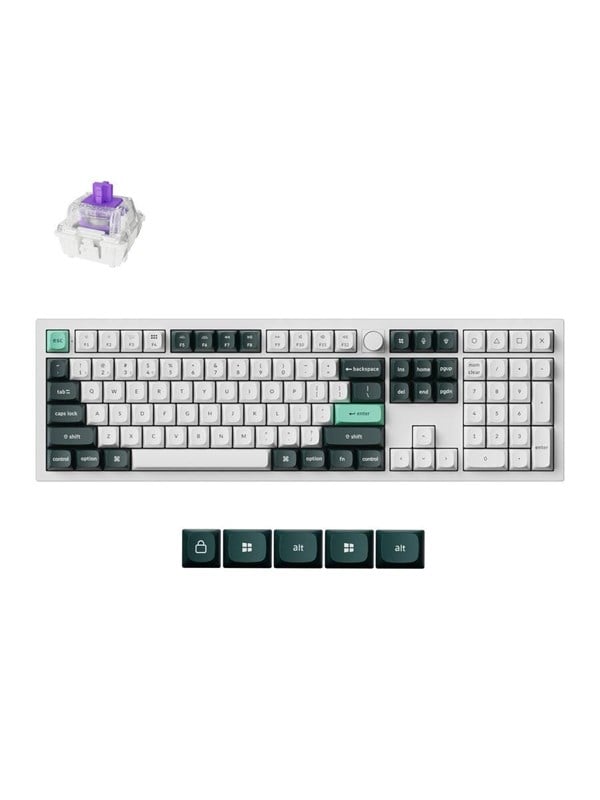 Keychron Q6 HE, Kabel & trådløs, USB + RF Wireless + Bluetooth, Magnetic-mechanical key switch, QWERTY, RGB LED, Mørkegrøn, Hvid