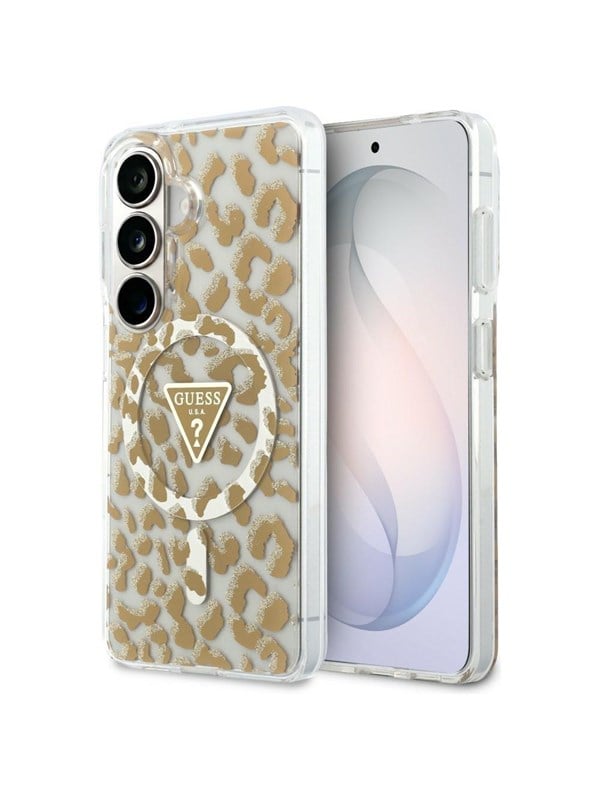 GUESS IML Leopard Print Triangle MagSafe Case for Samsung Galaxy S26 - Brown