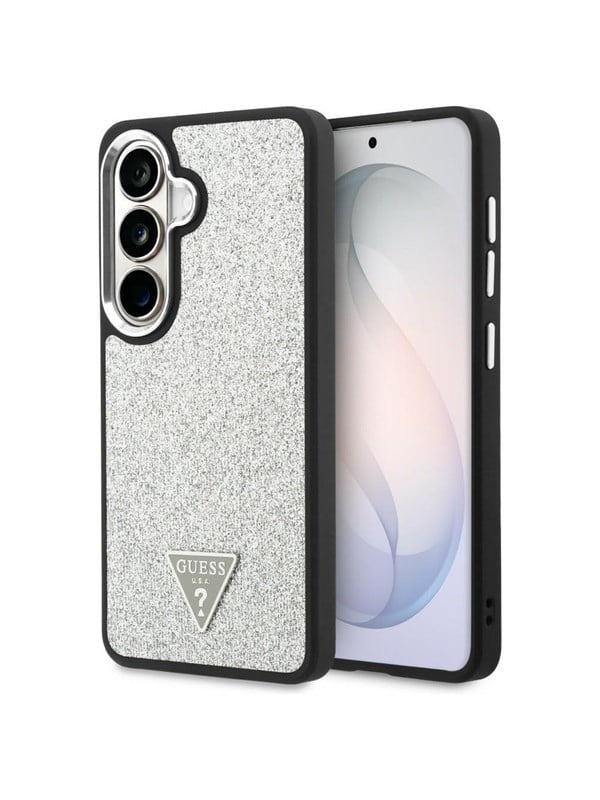 GUESS Fixed Glitter Triangle MagSafe case for Samsung Galaxy S26 - silver