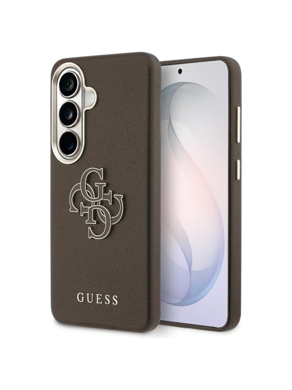 GUESS Grained Big 4G Metal Logo Case for Samsung Galaxy S26+ - Brown