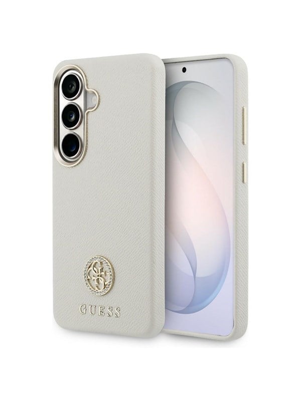 GUESS Rhinestone Round Logo MagSafe Case for Samsung Galaxy S26 - Beige