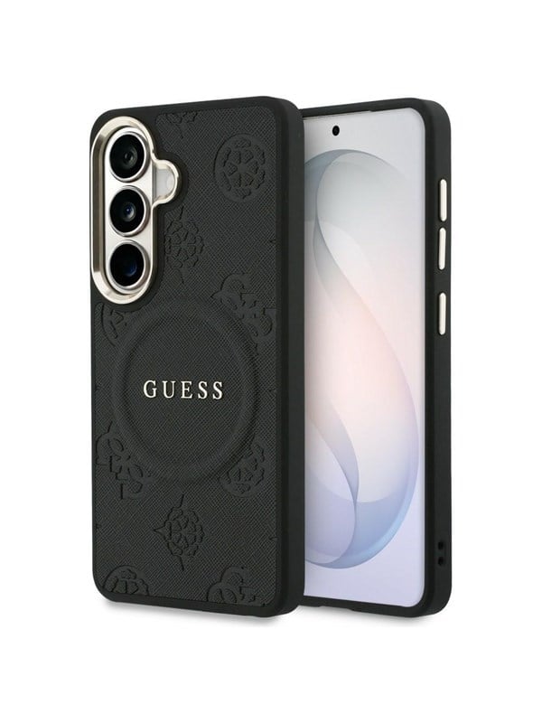 GUESS Saffiano Peony Embossed Ring MagSafe case for Samsung Galaxy S26 - black