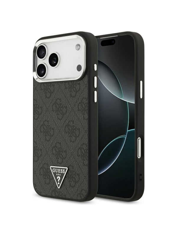 GUESS 4G Triangle Logo MagSafe Case for iPhone 17 Pro Max / 18 Pro Max - Black & Silver
