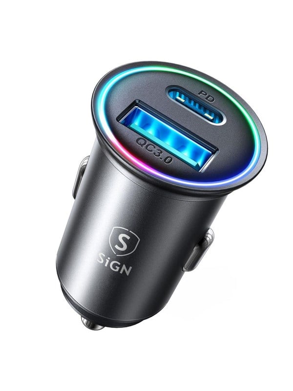 SiGN Mini Metal Car Charger 60W with USB-C & USB