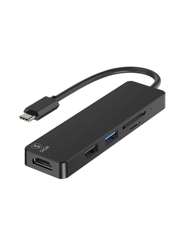 SiGN 5-in-1 USB-C adapter HDMI 4K MicroSD - max 15W - 5V - 3A - Black USB hub