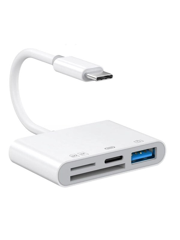 SiGN 4-in-1 USB-C Adapter to USB-A / SD / TF / USB-C - White USB hub