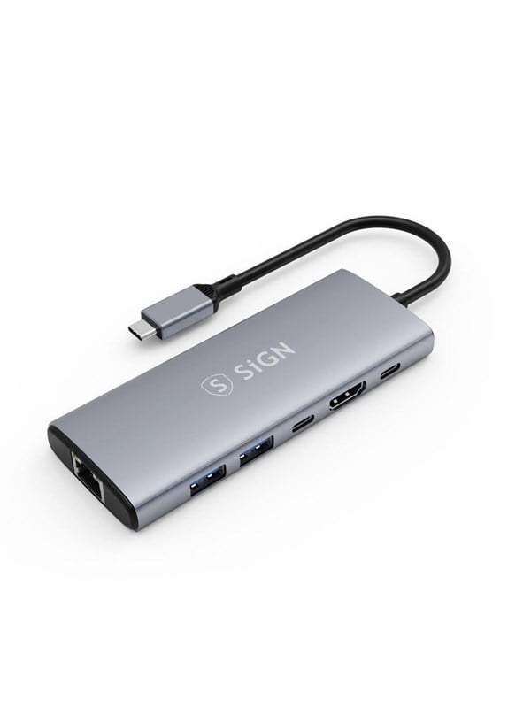 SiGN 6-in-1 HUB USB-C to USB-A / USB-C 100W / HDMI / RJ45 - Gray USB hub