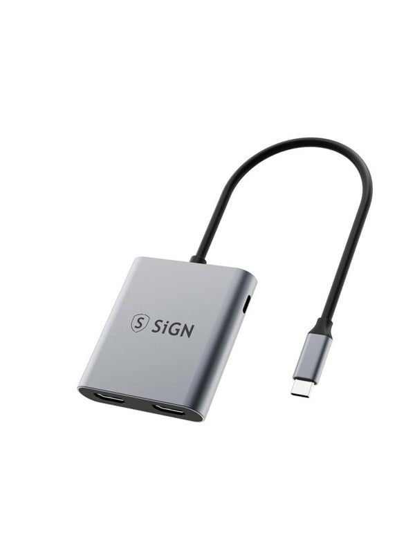 SiGN 2in1 Adapter - USB-C to 2x HDMI 2.0 + USB-C - 4K 100W PD USB hub