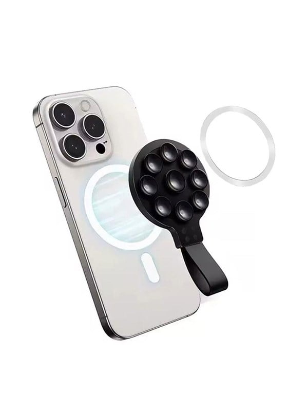 SiGN Magnetic Silicone Suction Cup Mobile Phone Holder with Magnetic Ring - Black