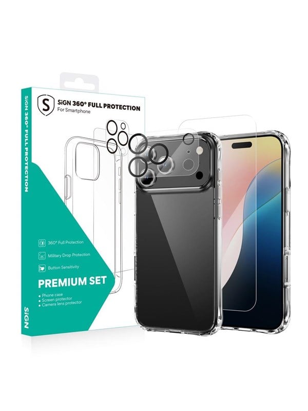 SiGN 360 Komplet Beskyttelsespakkke med Skærm- og Kamerabeskyttelse til iPhone 17 Pro Max