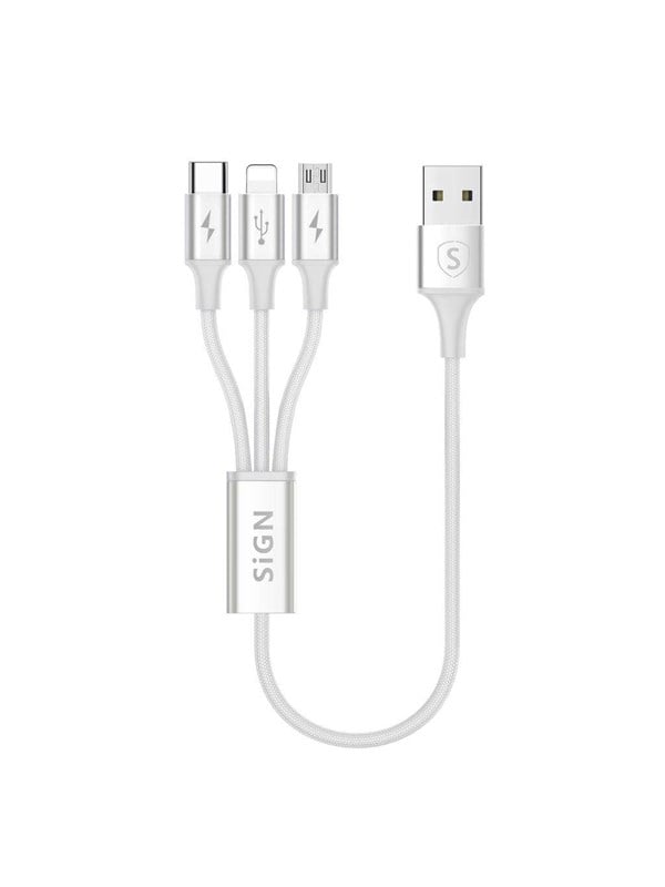 SiGN 3-in-1 Cable 0.25m - Lightning - USB-C - Micro-USB 5V - 3A - White