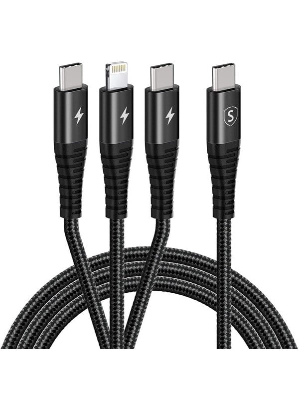 SiGN 3-in-1 USB-C cable Lightning 27W & 2x USB-C 60W - Black