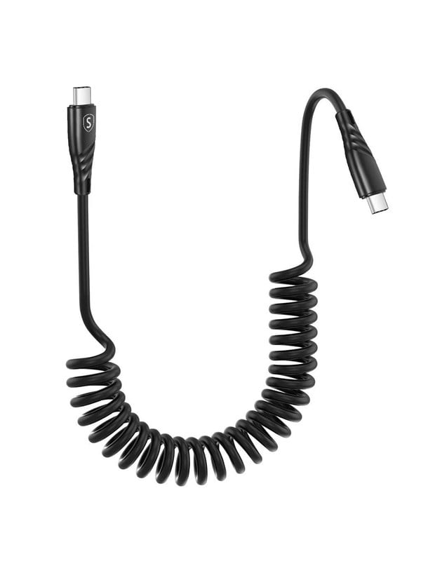 SiGN 60W Coiled USB-C to USB-C Fast Charging Car Cable - Black