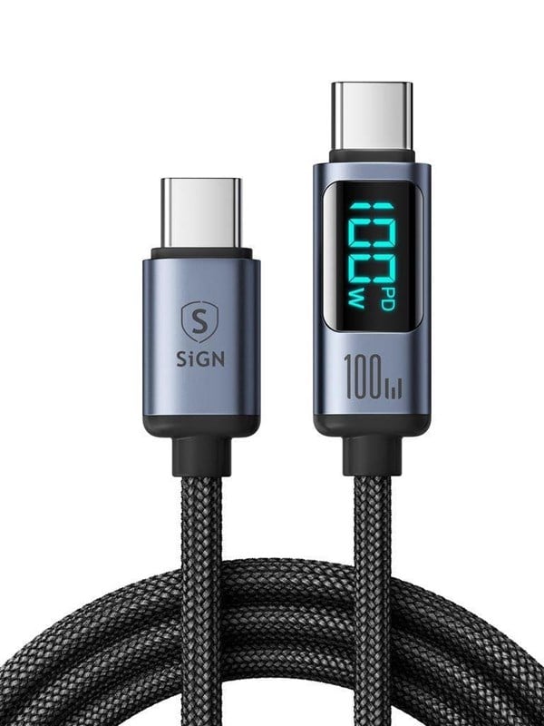 SiGN USB-C to USB-C Cable 100W with Display - 1.2m - Black